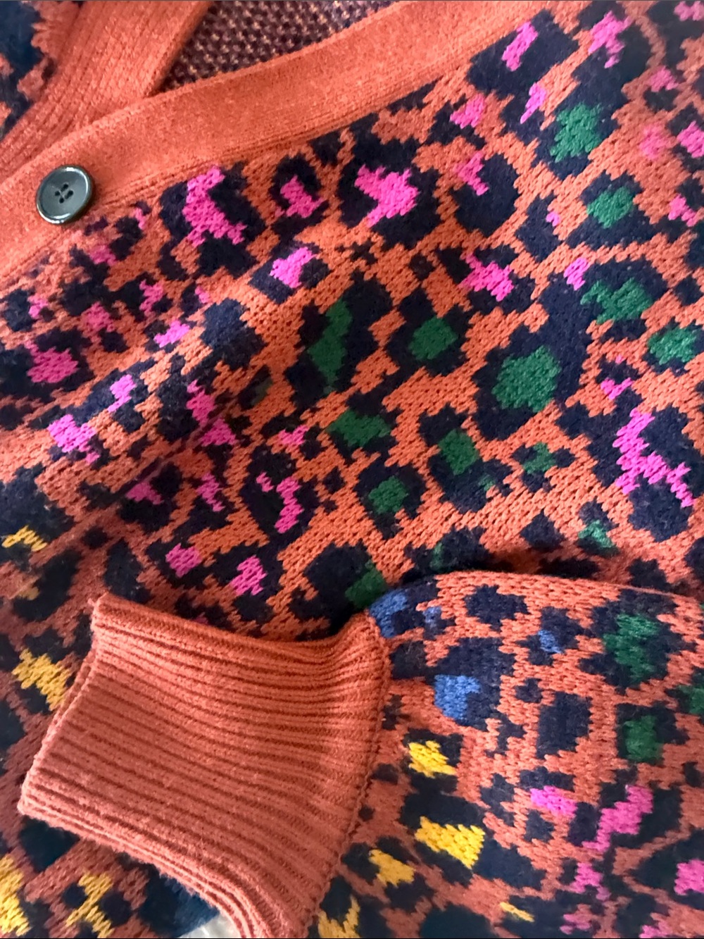 FARM RIO Rust Multicolor Leopard Print Button Cardigan - Picture 6 of 15